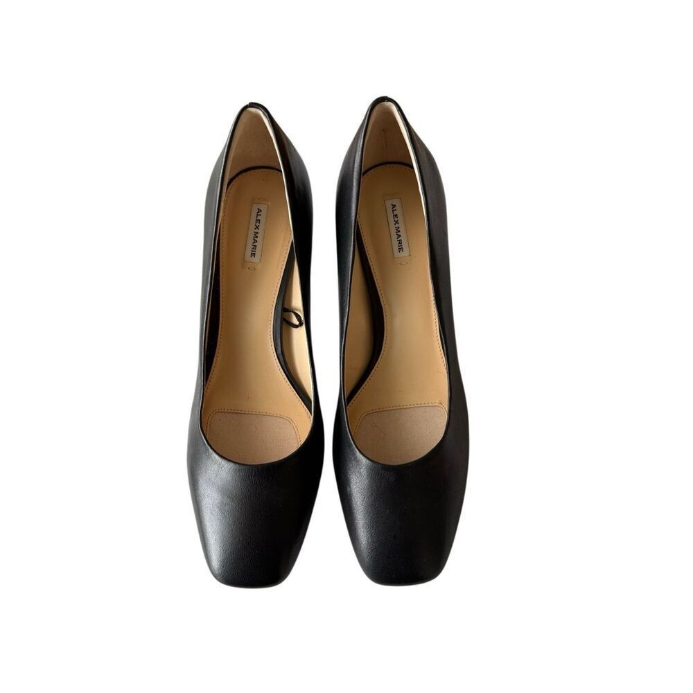 AlexโMarie Womens Black Leather Square Toe Block Heel Slip-on Pumps Size 9.5M